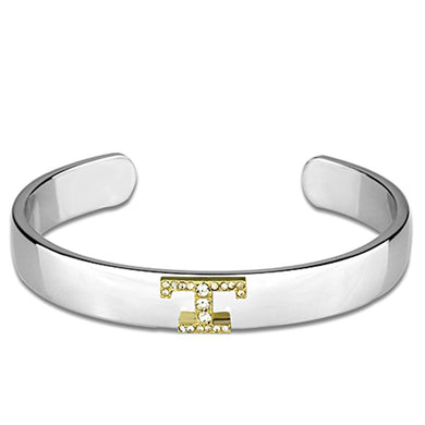 LO3630 - Reverse Two-Tone White Metal Bangle with Top Grade Crystal  in Clear