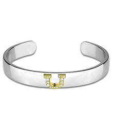 Load image into Gallery viewer, LO3631 - Reverse Two-Tone White Metal Bangle with Top Grade Crystal  in Clear
