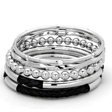 LO3640 - High polished (no plating) Stainless Steel Bangle with AAA Grade CZ  in Clear
