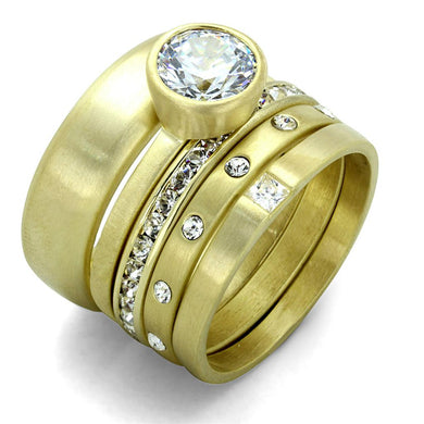 LO3645 - Gold & Brush Brass Ring with AAA Grade CZ  in Clear