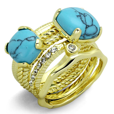 LO3650 - Gold Brass Ring with Synthetic Turquoise in Sea Blue