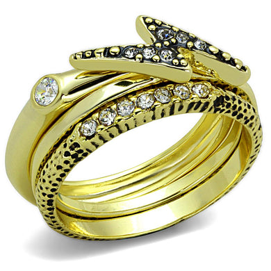 LO3651 - Gold Brass Ring with Top Grade Crystal  in Clear