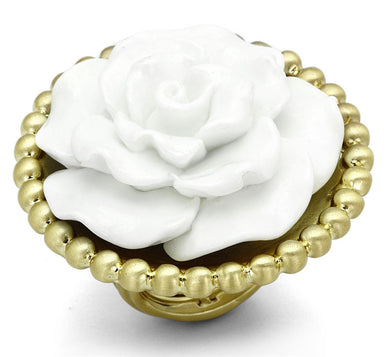 LO3660 - Gold & Brush Brass Ring with Synthetic Synthetic Stone in White
