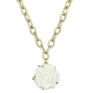 LO3661 - Gold & Brush Brass Necklace with Synthetic Synthetic Stone in White