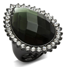 Load image into Gallery viewer, LO3688 - Ruthenium Brass Ring with Synthetic Synthetic Glass in Black Diamond