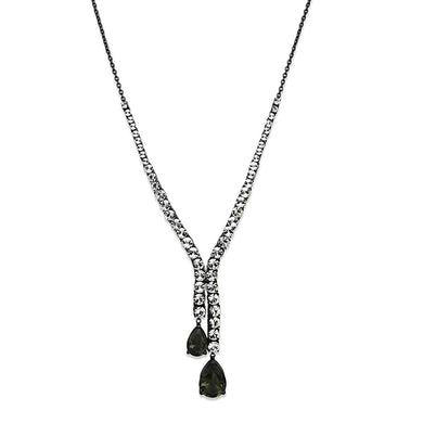 LO3690 - Ruthenium Brass Necklace with Synthetic Synthetic Glass in Black Diamond