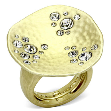 LO3694 - Gold & Brush Brass Ring with Top Grade Crystal  in Clear