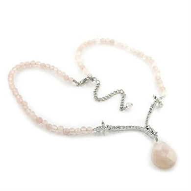 LO370 - Silver Brass Chain Pendant with Precious Stone PINK CRYSTAL in Light Rose