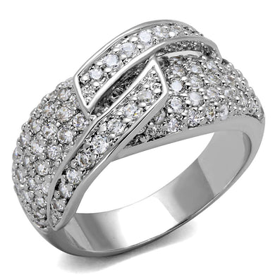 LO3741 - Rhodium Brass Ring with AAA Grade CZ  in Clear