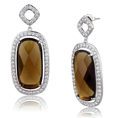 LO3753 - Rhodium Brass Earrings with Synthetic Synthetic Glass in Brown
