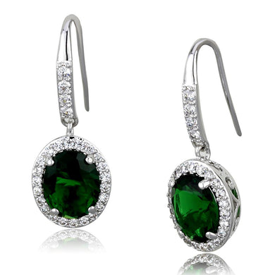 LO3769 - Rhodium Brass Earrings with Synthetic Synthetic Glass in Emerald