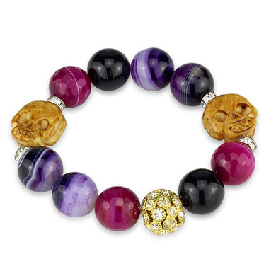 LO3775 - Gold+Rhodium Brass Bracelet with Synthetic Onyx in Multi Color