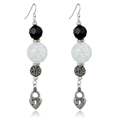 LO3800 - Antique Silver White Metal Earrings with Synthetic Synthetic Glass in Jet