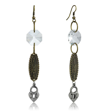 LO3801 - Gold+Antique Silver White Metal Earrings with Synthetic Synthetic Glass in Clear