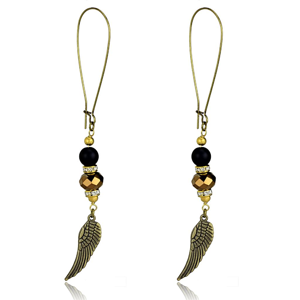 LO3809 - Antique Copper White Metal Earrings with Synthetic Synthetic Stone in Multi Color