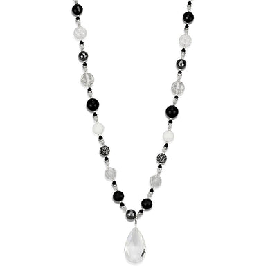 LO3817 - Antique Silver White Metal Necklace with Synthetic Synthetic Glass in Clear