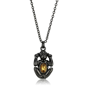 LO3833 - TIN Cobalt Black Brass Chain Pendant with Top Grade Crystal  in Citrine Yellow