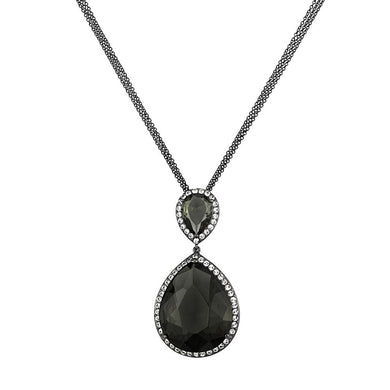 LO3847 - TIN Cobalt Black Brass Chain Pendant with Synthetic Synthetic Glass in Black Diamond