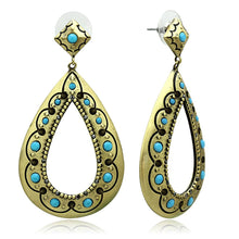 Load image into Gallery viewer, LO3850 - Antique Copper Brass Earrings with Top Grade Crystal  in Turquoise