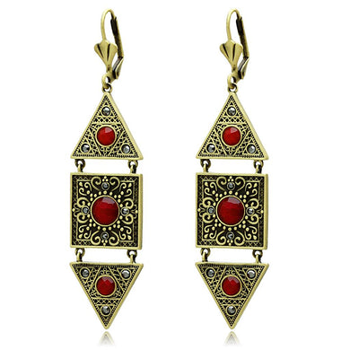 LO3851 - Antique Copper Brass Earrings with Synthetic Synthetic Glass in Siam
