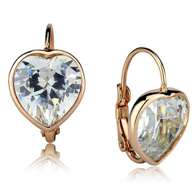 LO3872 - Rose Gold Brass Earrings with AAA Grade CZ  in Clear