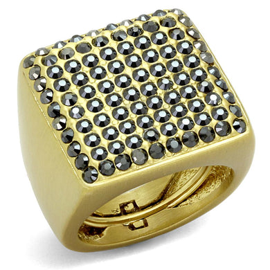 LO3896 - Gold & Brush Brass Ring with Top Grade Crystal  in Hematite