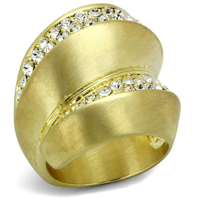 LO3898 - Gold & Brush Brass Ring with Top Grade Crystal  in Clear