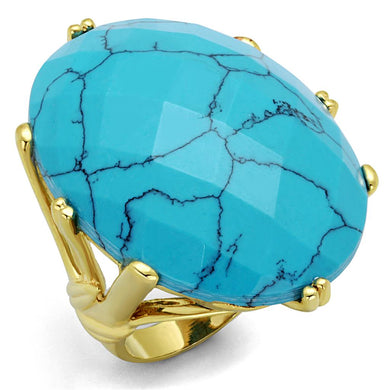LO3901 - Gold Brass Ring with Synthetic Turquoise in Turquoise