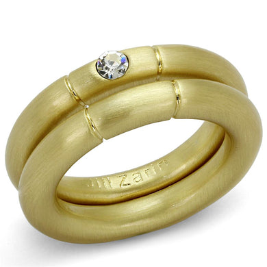 LO3918 - Gold & Brush Brass Ring with Top Grade Crystal  in Clear