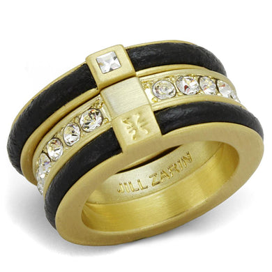 LO3923 - Gold & Brush Brass Ring with Top Grade Crystal  in Clear