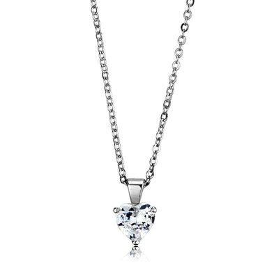 LO3935 - Rhodium Brass Chain Pendant with AAA Grade CZ  in Clear