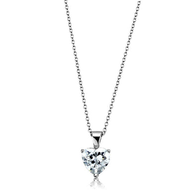 LO3936 - Rhodium Brass Chain Pendant with AAA Grade CZ  in Clear