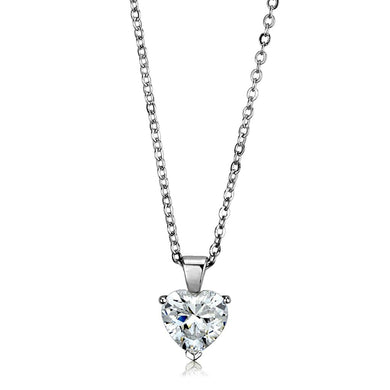 LO3937 - Rhodium Brass Chain Pendant with AAA Grade CZ  in Clear