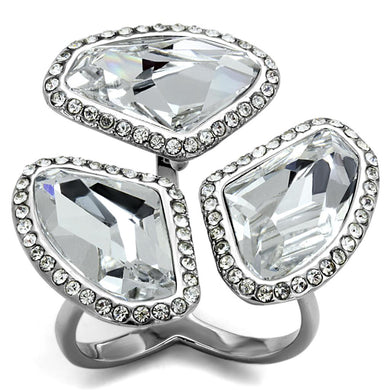 LO3938 - High polished (no plating) Stainless Steel Ring with Top Grade Crystal  in Clear