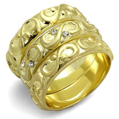 LO3946 - Gold & Brush Brass Ring with Top Grade Crystal  in Clear