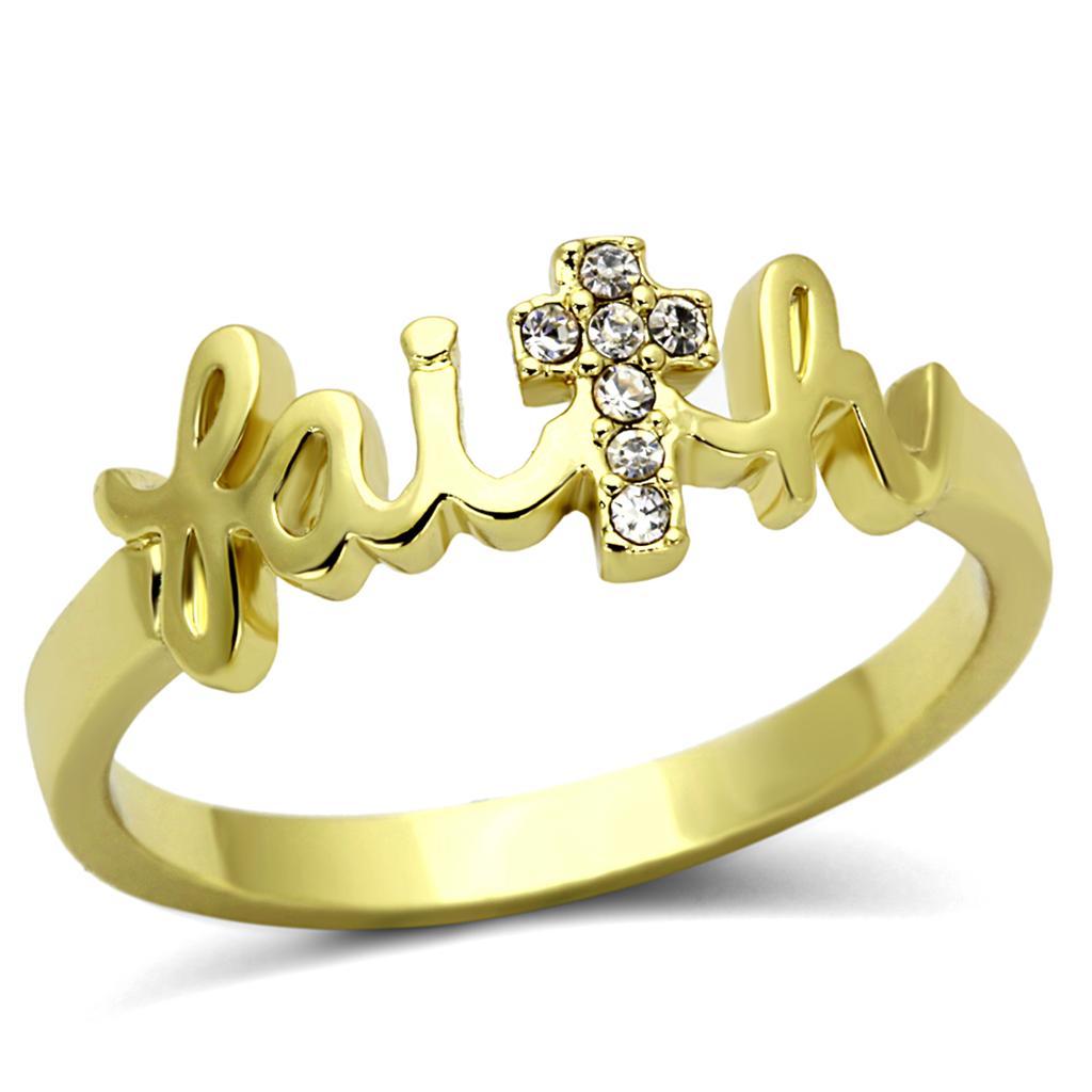 LO3963 Flash Gold Brass Ring with Top Grade Crystal in K2