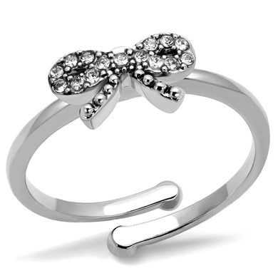 LO4041 - Rhodium Brass Ring with Top Grade Crystal  in Clear