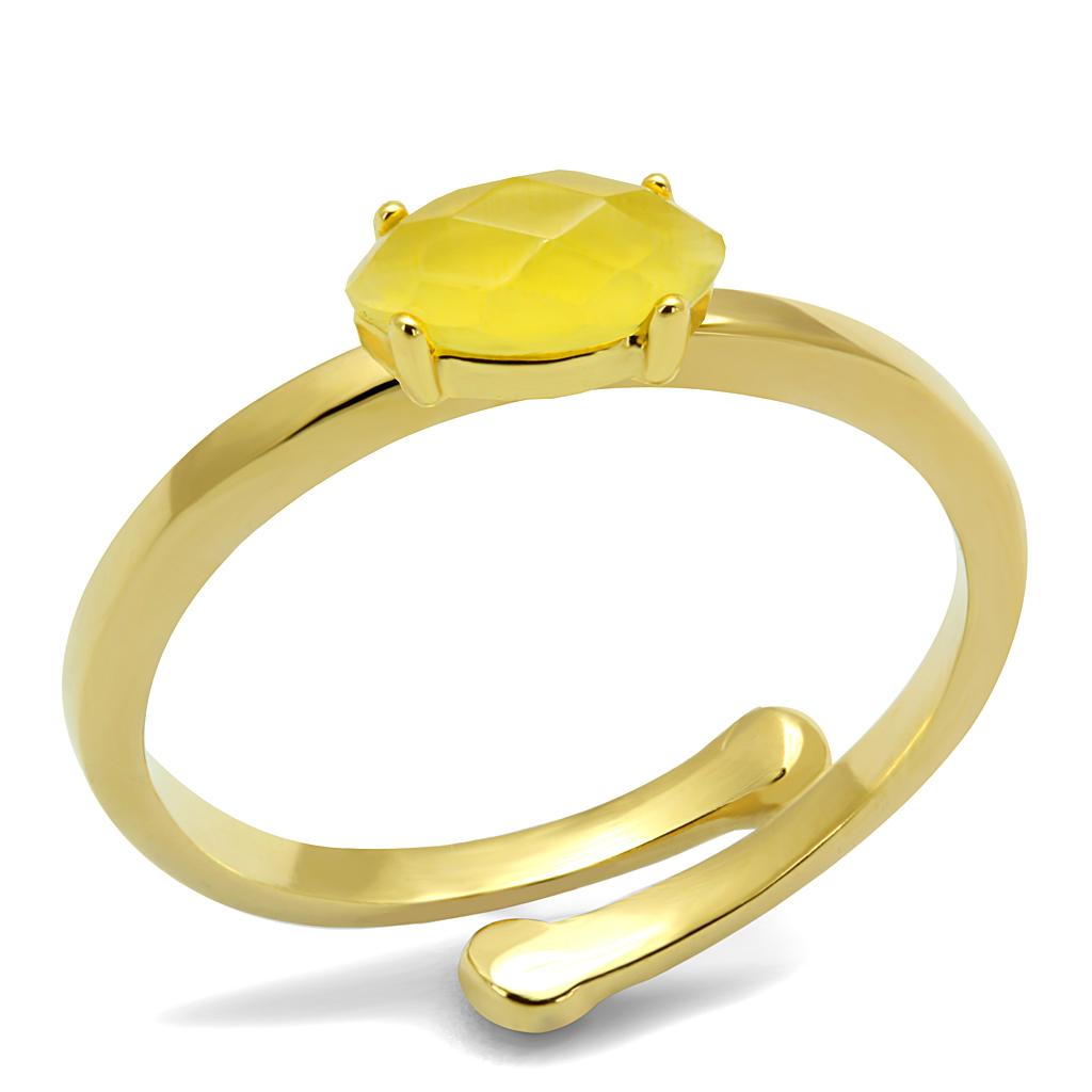 LO4066 - Flash Gold Brass Ring with Synthetic Cat Eye in Topaz