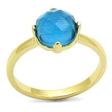 Load image into Gallery viewer, LO4073 - Flash Gold Brass Ring with Synthetic Cat Eye in Capri Blue