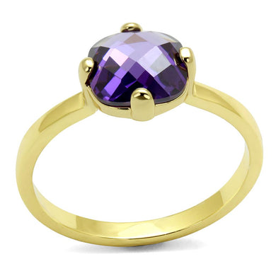 LO4076 - Flash Gold Brass Ring with AAA Grade CZ  in Amethyst