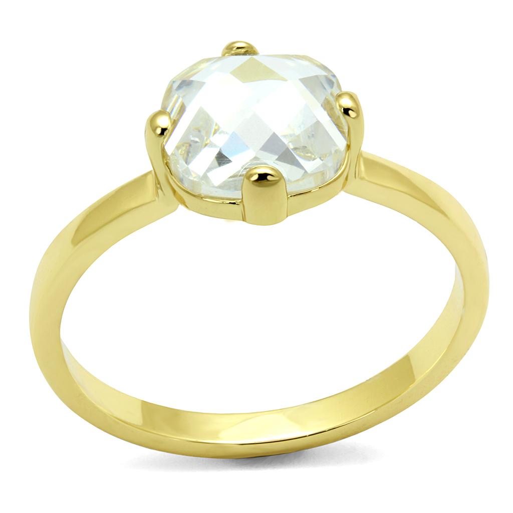 LO4078 - Flash Gold Brass Ring with AAA Grade CZ  in Clear
