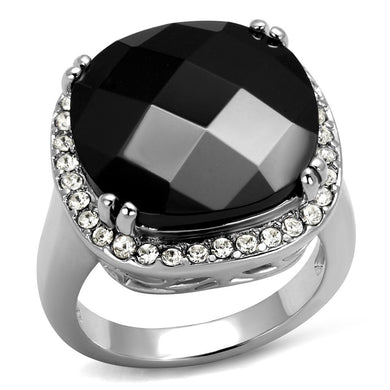 LO4085 - Rhodium Brass Ring with AAA Grade CZ  in Black Diamond