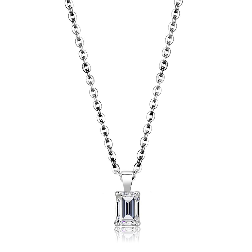 LO4127 - Rhodium Brass Chain Pendant with AAA Grade CZ  in Clear