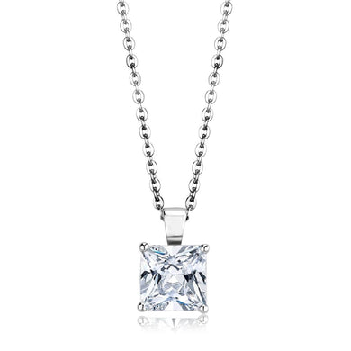 LO4173 - Rhodium Brass Chain Pendant with AAA Grade CZ  in Clear