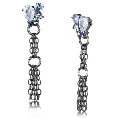 LO4204 - TIN Cobalt Black Brass Earrings with AAA Grade CZ  in Clear