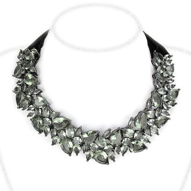 LO4208 - TIN Cobalt Black Brass Necklace with Synthetic Synthetic Glass in Black Diamond