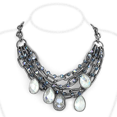 LO4211 - TIN Cobalt Black Brass Necklace with AAA Grade CZ  in Clear