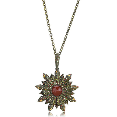 LO4219 - Antique Copper Brass Necklace with Synthetic Onyx in Red Series