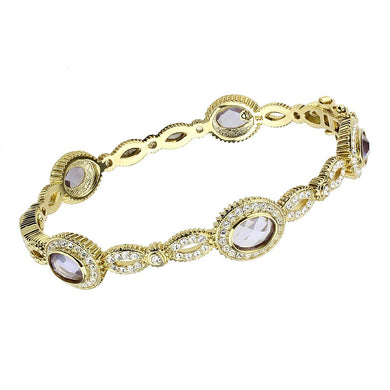 LO4273 - Gold Brass Bangle with Synthetic  in Light Amethyst