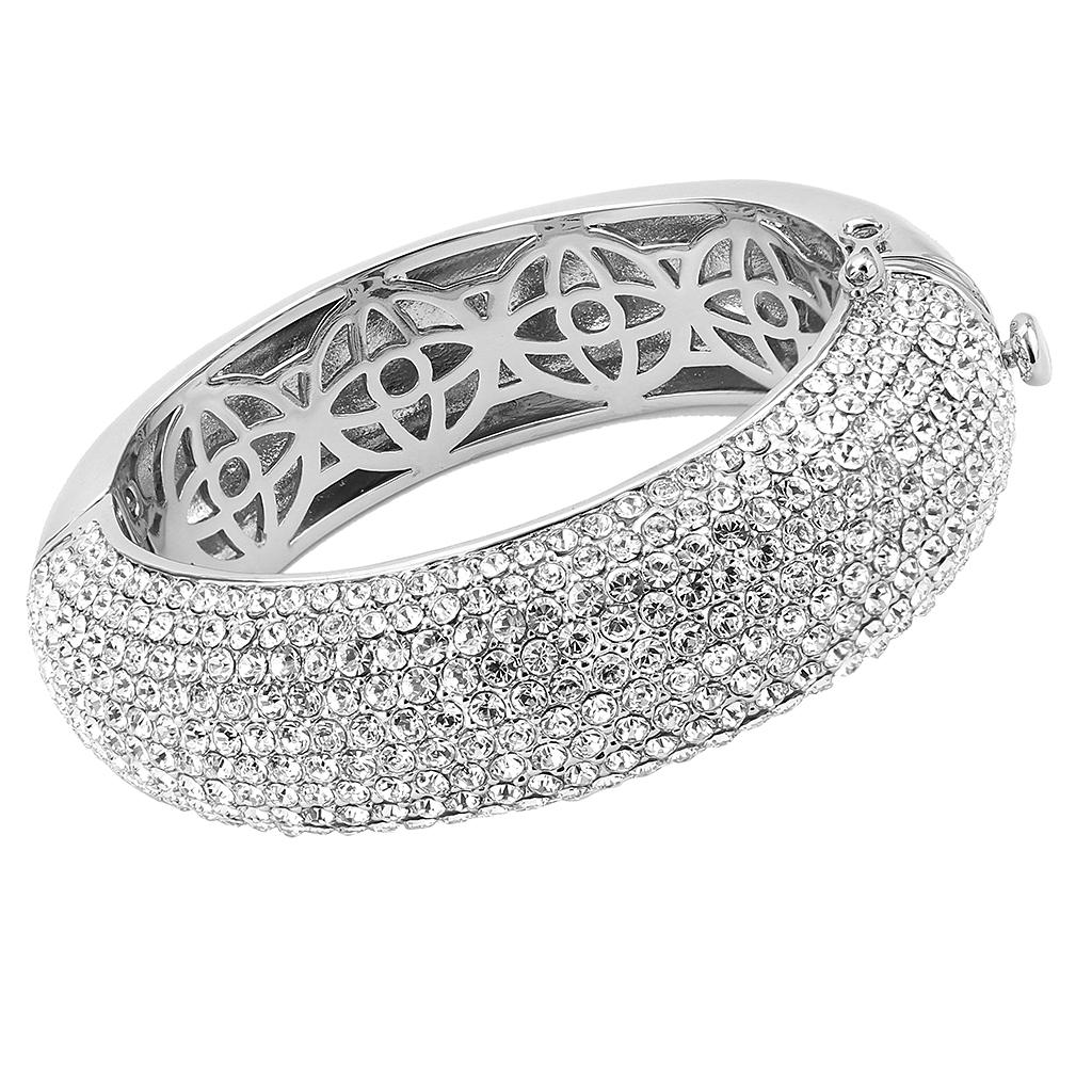 LO4302 - Rhodium Brass Bangle with Top Grade Crystal  in Clear